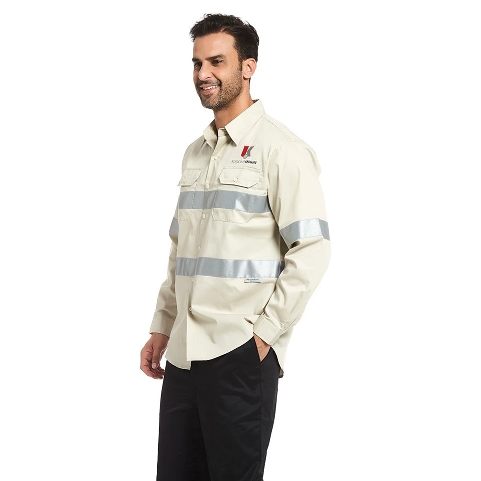 Durable Industrial Work Shirts Men Long Sleeve Mechanic Shirt With Reflective Stripe suppliers